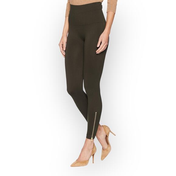 SPANX Pants - Spanx Women's Look At Me Now Seamless Side Zip Leggings M Olive Green Zip Leg